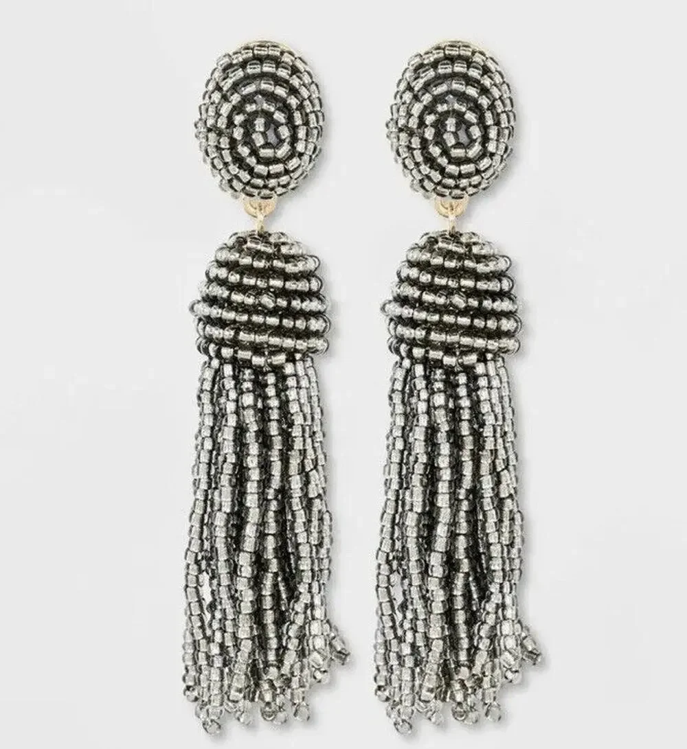 Sugarfix by BaubleBar Gray Polished Beaded Tassel Earrings New